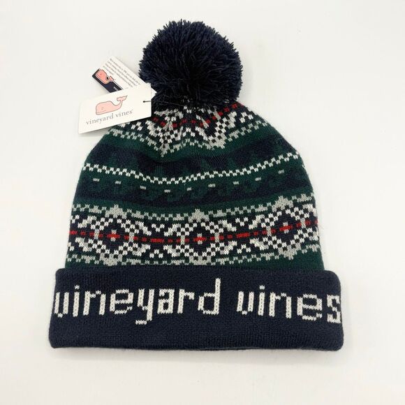 Vineyard Vines Fair Isle Beanie in Deep Juniper - NWT - OSFM - Picture 1 of 5